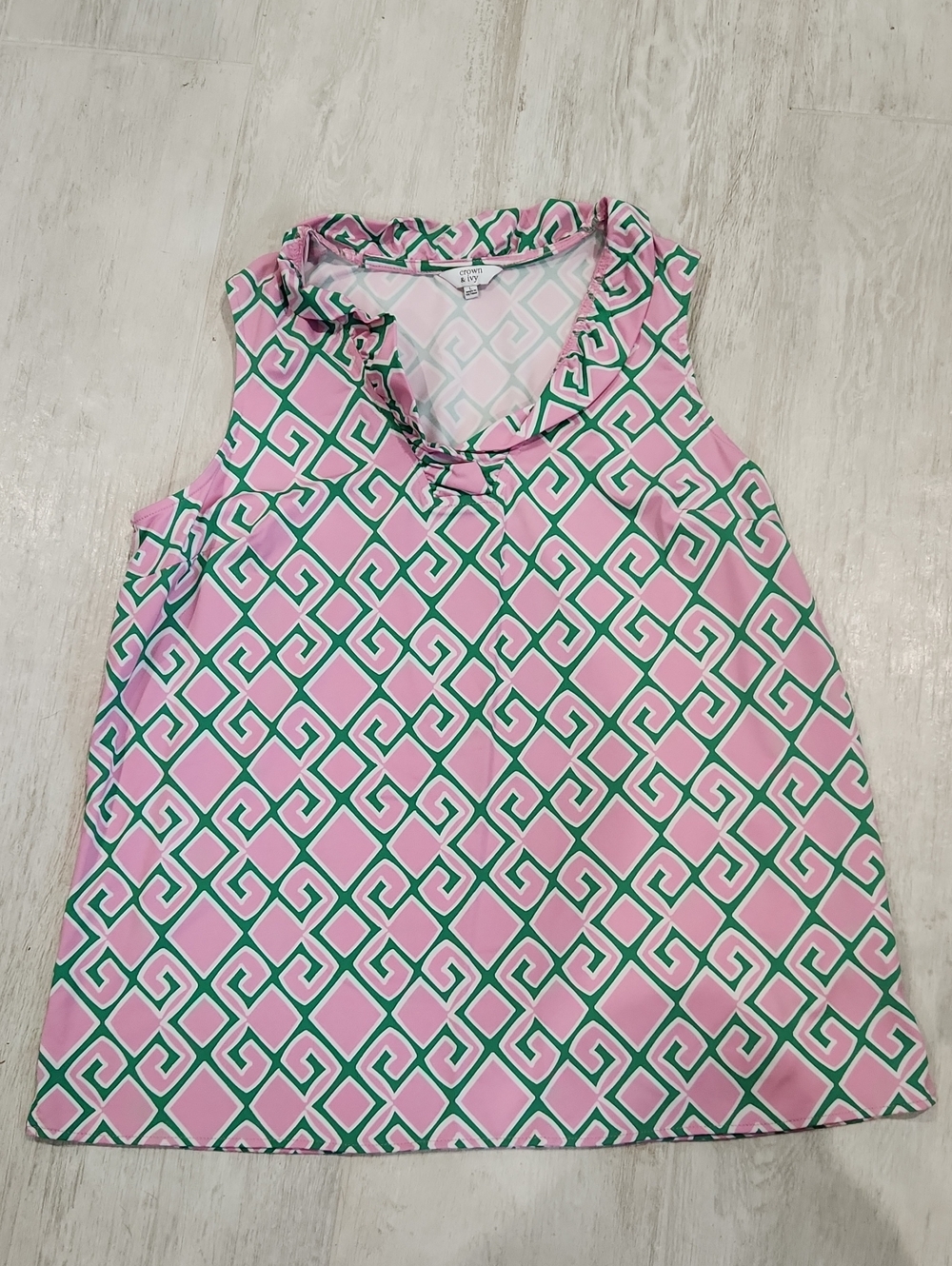 crown & ivy Pink and Green Geometric Sleeveless Dress